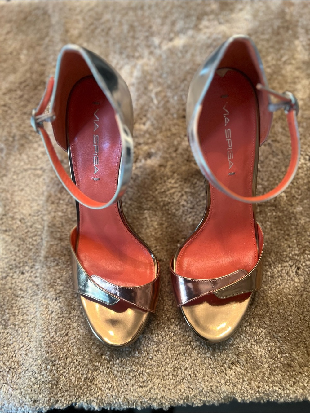 Via Spiga Metallic Silver Heels with Coral Insoles